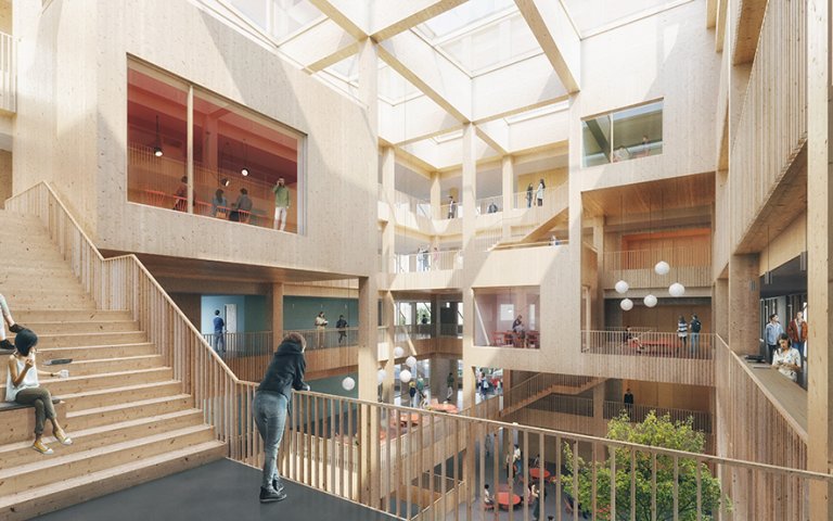 Den nye videregående skolen skal tilby mangfoldige og varierte uteoppholdsarealer for elevene.